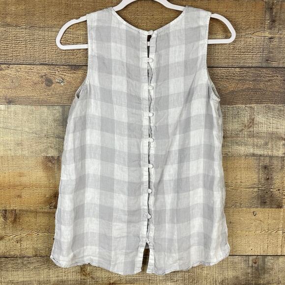 J. Jill Love Linen Tank Top Button Back Gray White Buffalo Plaid Size Small - Picture 5 of 8